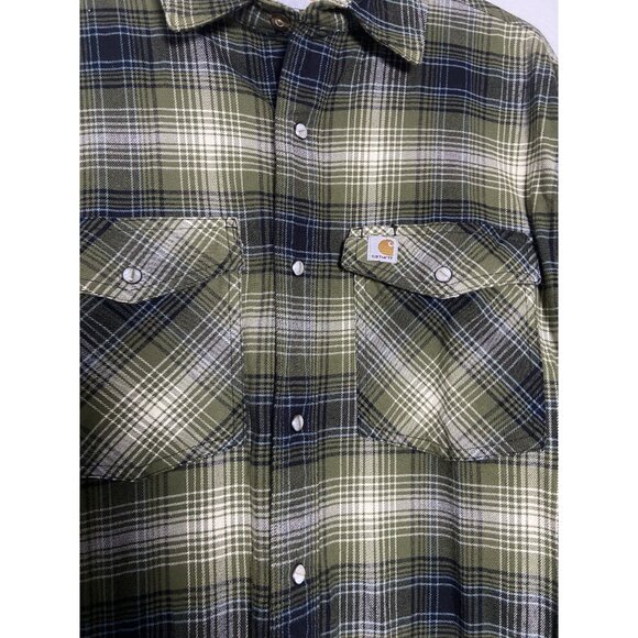 Carhartt Mens Green Plaid Long Sleeve Button-Up Shirt Medium - Picture 5 of 15